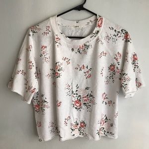 Monrow Floral Boxy-Sleeve Cropped Sweater Size M